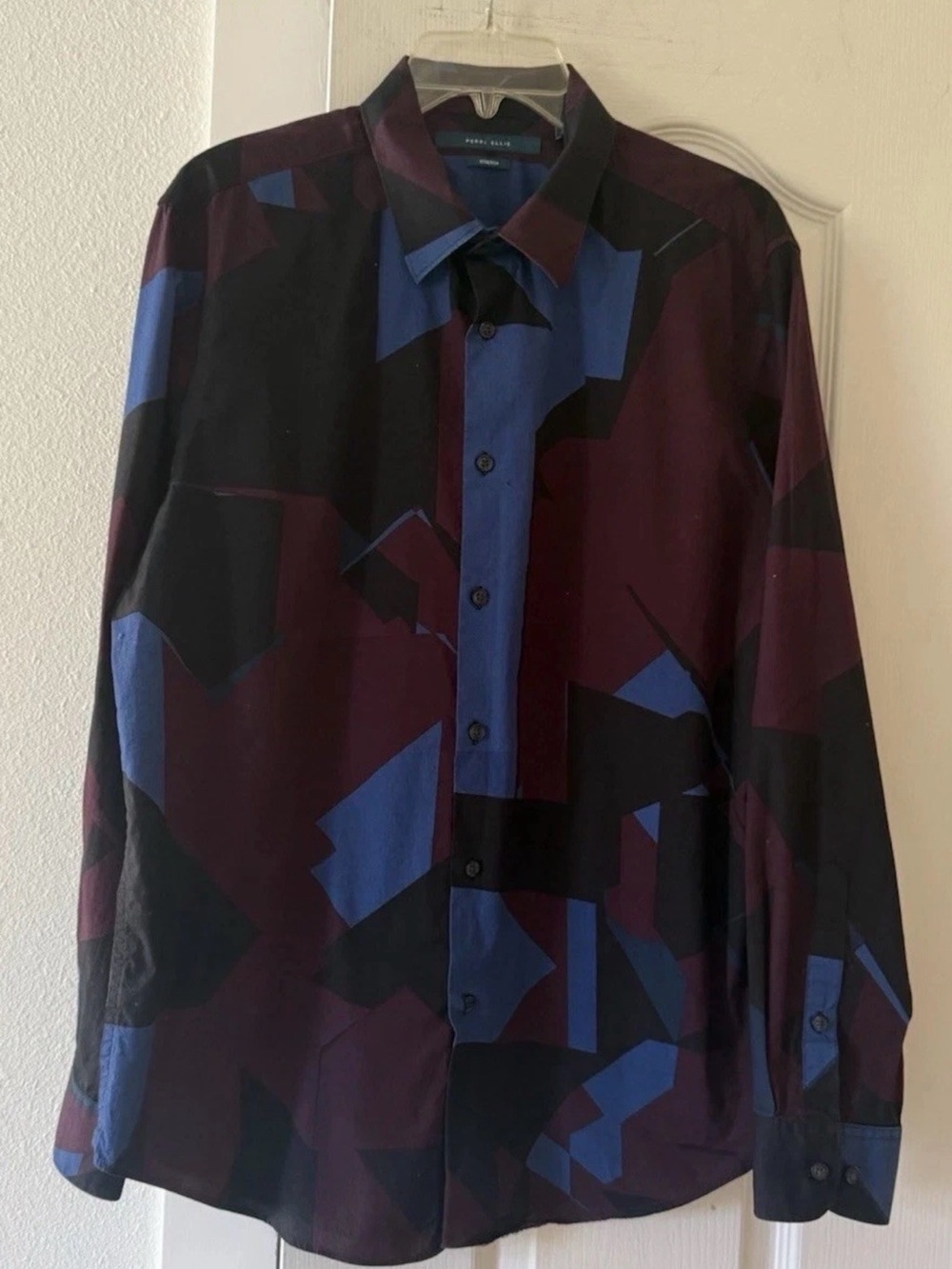 Perry Ellis Stretch Geometric Button Up Shirt Men’s Large Long Sleeve
